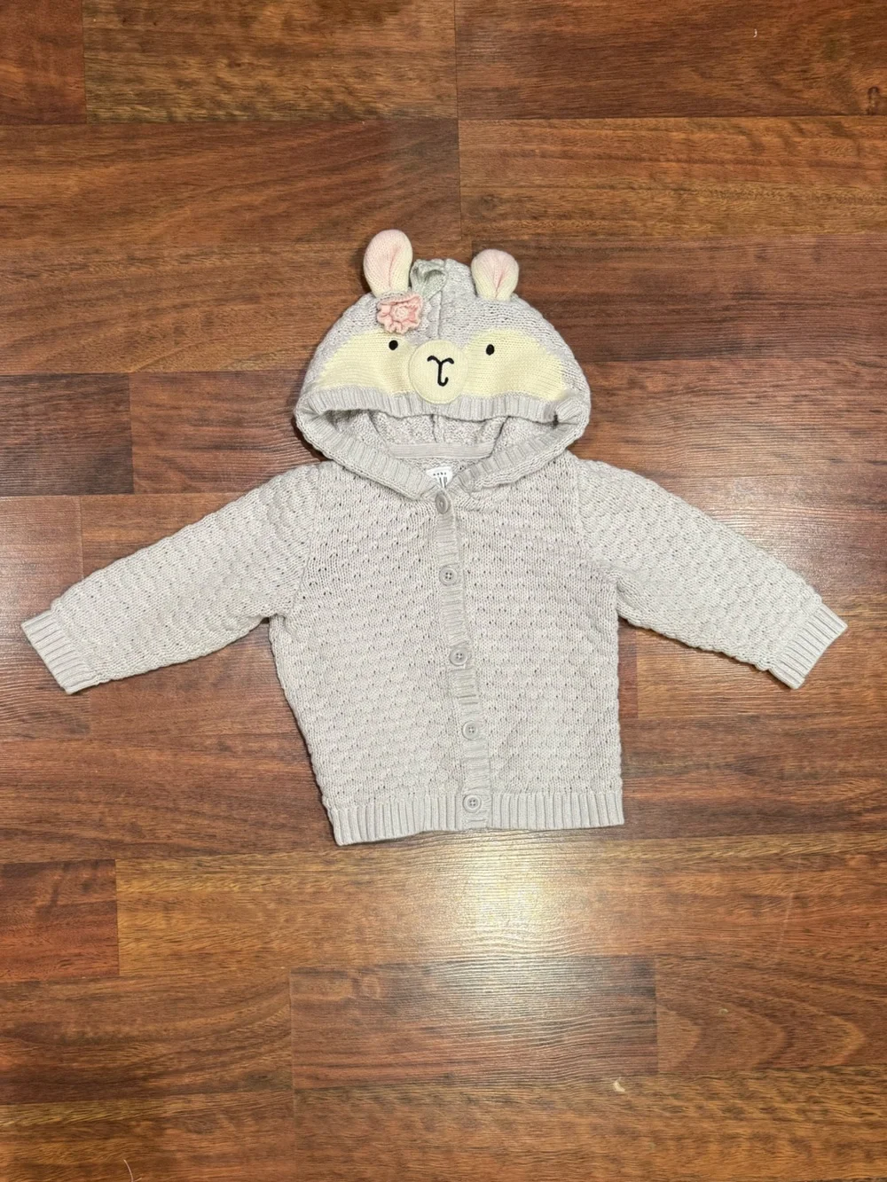 Baby Gap - Knit Hooded Cardigan with Sheep/Lamb Animal Ears in Light Gray